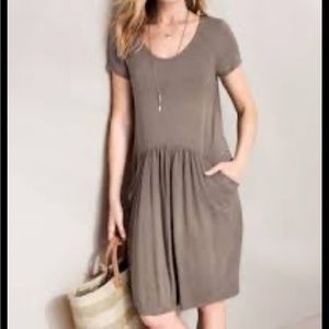 Garnet Hill Flowy Front Pockets Pleated Lagenlook Dress Small Oversized Taupe